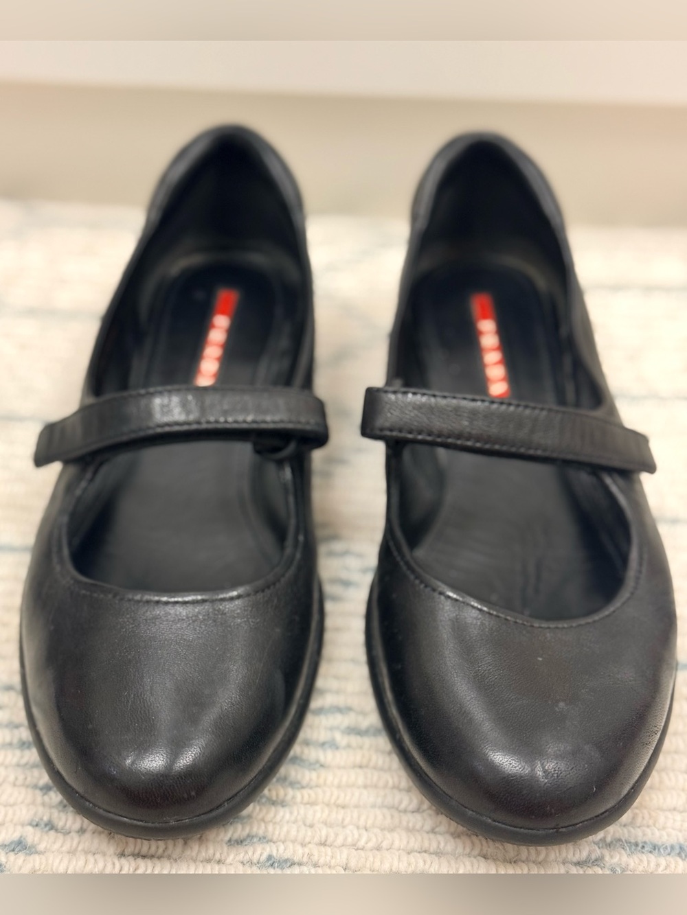 Archival PRADA SPORT Y2K Black Leather Mary Jane Flats Linea Rossa Red Stripe 37 - Picture 4 of 16